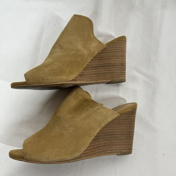 Lucky Brand Reygan Anthropologie Camel Tan Suede Leather Sandal Wedge Clog 9.5‎ - Picture 2 of 5